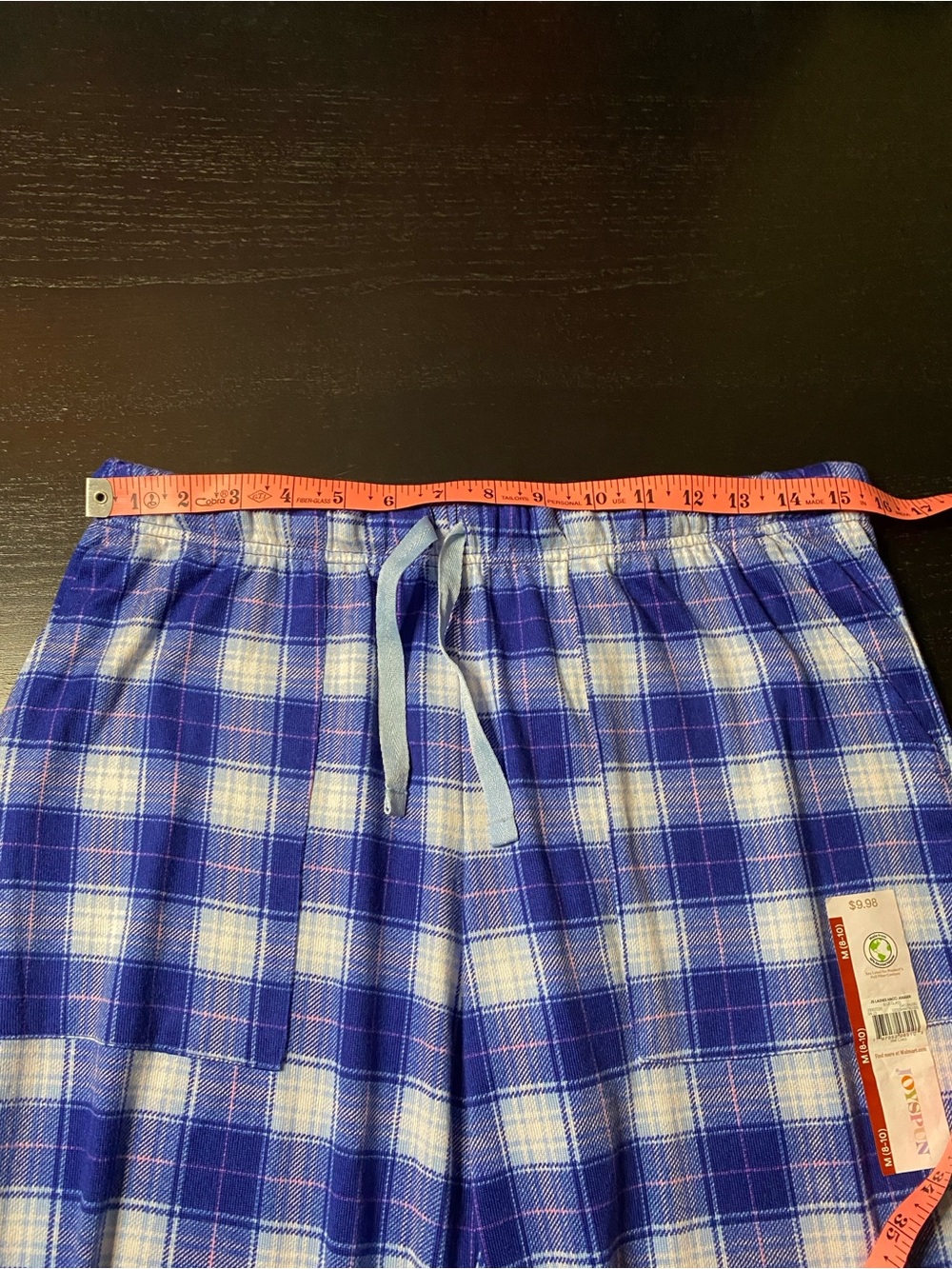 Women's Blue Plaid Pajama Pants with Elastic Waist - Picture 3 of 5
